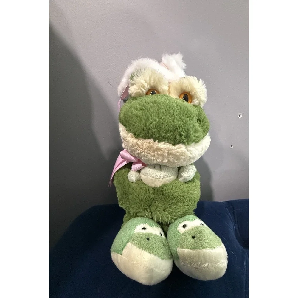 Animal Adventure Frog & Baby Plush Stuffed Green‎ Toy Slippers 16